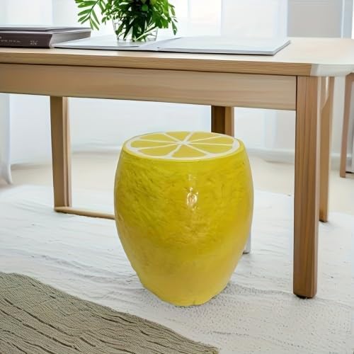 AED Yellow Lemon Fruit Stool, Resin Side Table, 14 Inch, Indoor Outdoor Multi-Purpose Garden Furniture, Home Decor Plant Stand