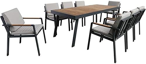 Armen Living Nofi Outdoor Dining Table, Charcoal/Teak Wood