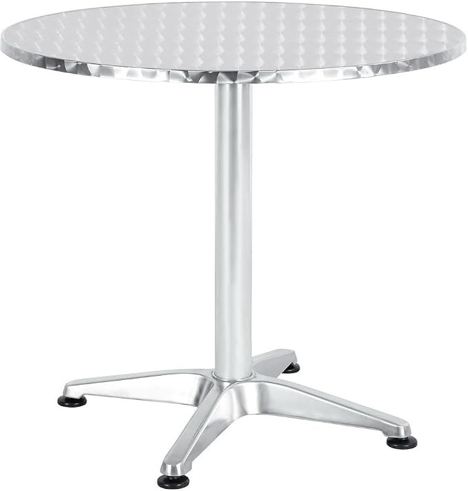 BTEXPERT Gray Indoor Outdoor Restaurant Stainless Steel Silver Aluminum + 4 Metal Slat Stack Lightweight, 4 Chairs with a 27.5" Round Table