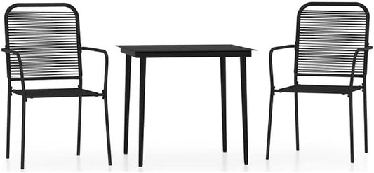 Afuera Living 3-Piece Steel Garden Dining Set, Black Powder-Coated Finish, Includes Square Table and 2 Chairs, Durable Outdoor Patio Furniture for Balcony, Backyard, or Dining Room Use