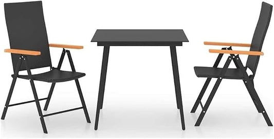 Afuera Living 3-Piece Patio Dining Set, PE Rattan and Glass, Black/Brown Finish, 31.5 x 31.5 x 29.1 in, Weather-Resistant, Compact Design, Adjustable Armrests, Indoor/Outdoor Table and Chairs for