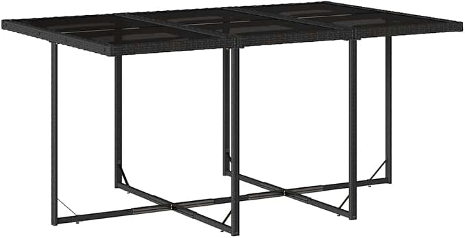 11-Piece Garden Dining Set for 10 People, Rectangular Patio Table and Chairs, Synthetic PE Rattan Outdoor Furniture, Weather-Resistant Backyard Tableware, Black