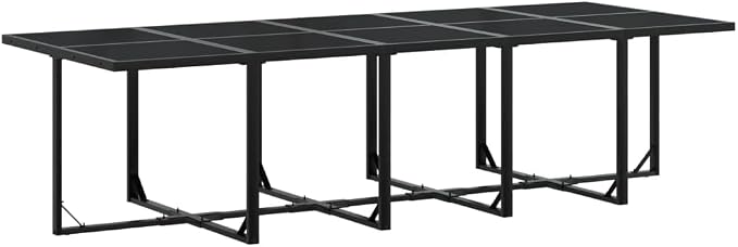 11 Piece Outdoor Dining Set, Patio Table and 10 Folding Chairs with Cushions, Space Saving Cube Design, Black Textilene Garden Furniture