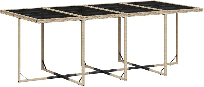 9-Piece Patio Dining Set, 8-Seater Garden Furniture with Cushions, Space-Saving Foldable PE Rattan Chairs and Tempered Glass Table, Beige