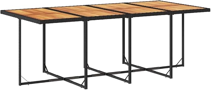 12-Seater Garden Dining Set Black PE Rattan Outdoor Table and Chairs Foldable Patio Furniture Set with Acacia Wood Top for Backyard Terrace and Deck