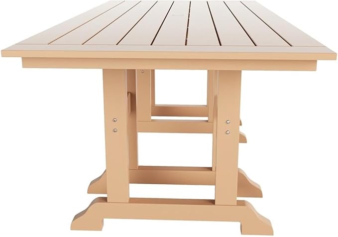 Costaelm Rectangle Outdoor Dining Tables, 71'' Patio Table with Umbrella Hole for 6 Person, Balcony Outdoor Buffet Table, Porch Tables for Outside Lawn Porch Bistro Furniture, Teak