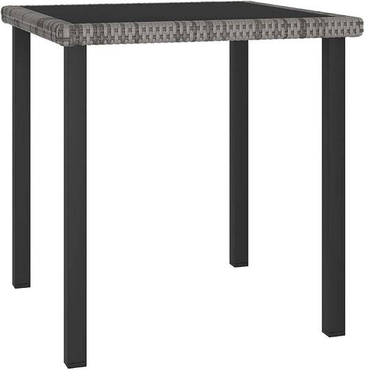 vidaXL Garden Dining Table, Patio Table with Glass Top, Garden Table, Garden Furniture for Front Porch Deck Lawn Backyard, Modern, PE Rattan Gray