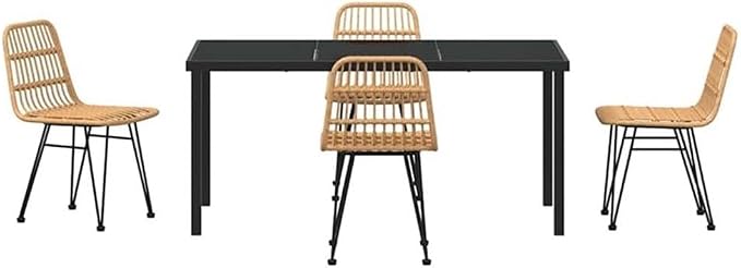 Afuera Living 5 Piece Poly Rattan Garden Dining Set, Weather-Resistant Materials, Powder-Coated Steel Frame, Brown Finish, Rectangular Table, Seating for 4, Modern Patio Furniture for Outdoor Dining