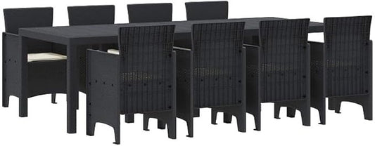 Afuera Living Contemporary Poly Rattan Patio Dining Set, Anthracite Matte Finish, Rectangular Design, Foam-Filled Cushions, UV-Resistant Material, Seats 10, Sleek Outdoor Furniture for Gardens and
