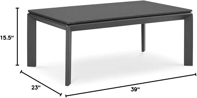 Afuera Living Modern Aluminum Outdoor Coffee Table, 39" W x 23" D x 15.5" H, Powder-Coated Gray Finish, Scratch-Resistant Cement Top, All-Weather UV Resistant Patio, Porch, Deck, or Balcony Table