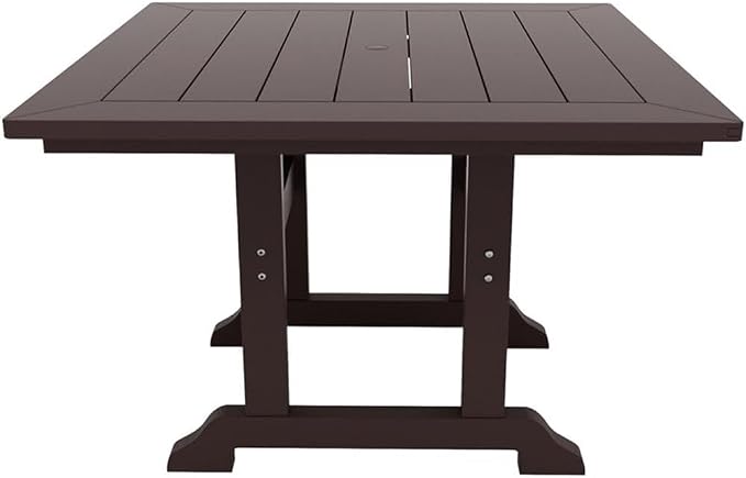 Costaelm Square Outdoor Dining Tables, 43'' Patio Table with Umbrella Hole for 4 Person, Balcony Outdoor Buffet Porch for Outside Lawn Porch Bistro Furniture, Dark Brown