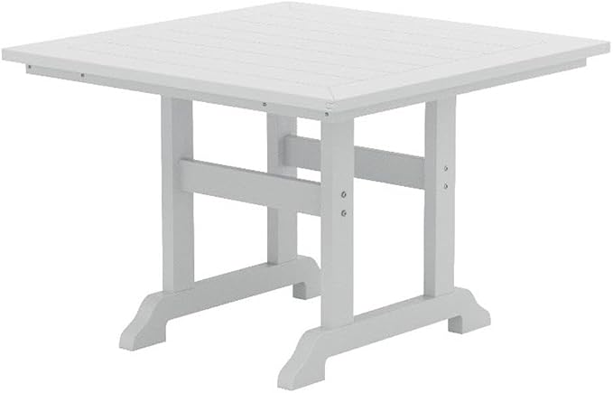 Costaelm Square Outdoor Dining Tables, 43'' Patio Table with Umbrella Hole for 4 Person, Balcony Outdoor Buffet Porch for Outside Lawn Porch Bistro Furniture, White