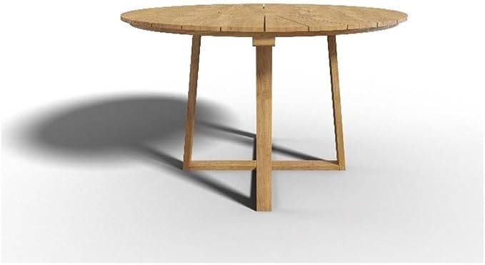 Pemberly Row Round Teak Outdoor Dining Table, Natural Finish, Starburst Slatted Top, Seats 4-6, Premium Teak, Hand-Sanded, Durable Patio Furniture for Garden or Lawn Use