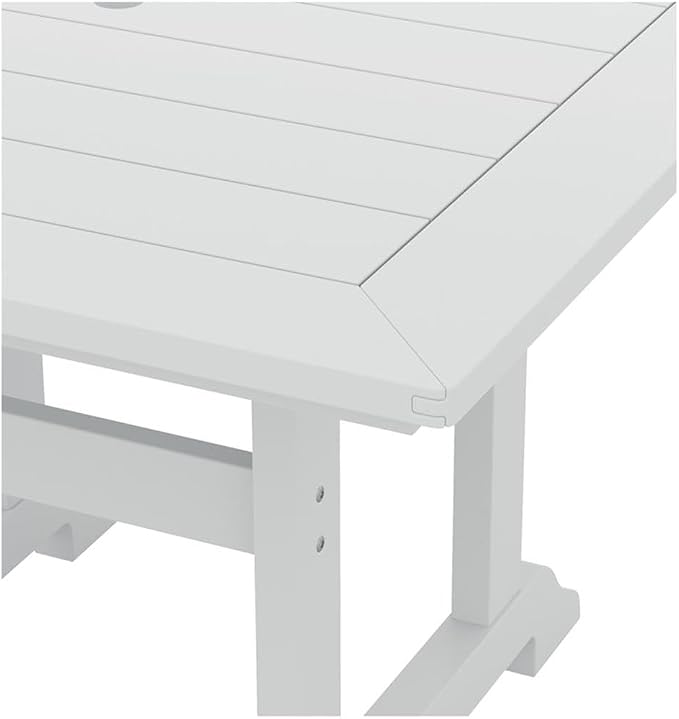 Costaelm Square Outdoor Dining Tables, 43'' Patio Table with Umbrella Hole for 4 Person, Balcony Outdoor Buffet Porch for Outside Lawn Porch Bistro Furniture, White