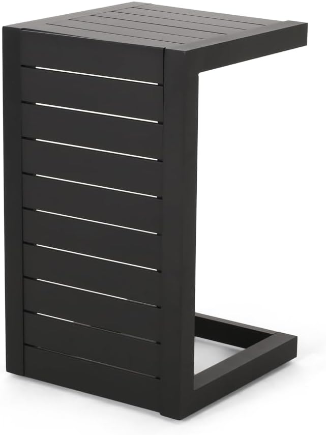 Modern Aluminum C-Shaped Outdoor Side Table for Patio, Poolside, or Garden - Sleek Silver Finish with Space-Saving Design (Black + Aluminium)