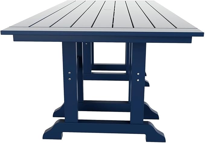 Costaelm Rectangle Outdoor Dining Tables, 71'' Patio Table with Umbrella Hole for 6 Person, Balcony Outdoor Buffet Table, Porch Tables for Outside Lawn Porch Bistro Furniture, Navy Blue