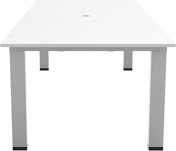 LOUNZY 75.2" HDPE Rectangle Outdoor Dining Table for 8, Oversized Patio Dining Table w/ 2" Umbrella Hole,White