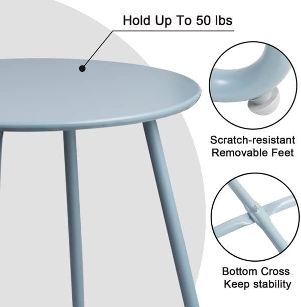 Side Table Anti-Rust Metal Outdoor End Table, Small Round Tables for Garden Balcony Yard, Blue