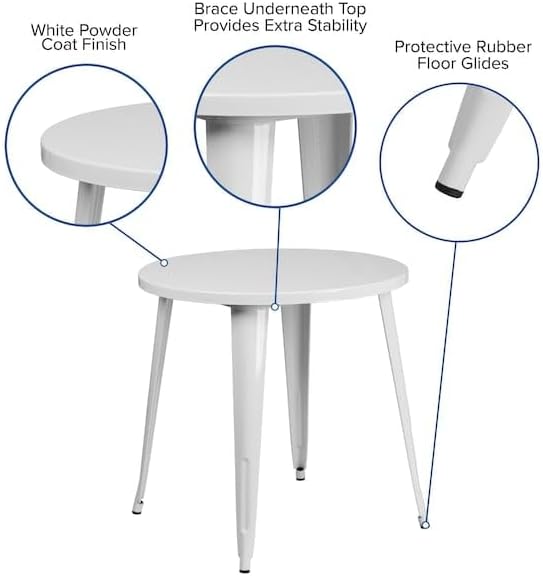 Flash Furniture Jeffrey Commercial Grade 30" Round White Metal Indoor-Outdoor Table