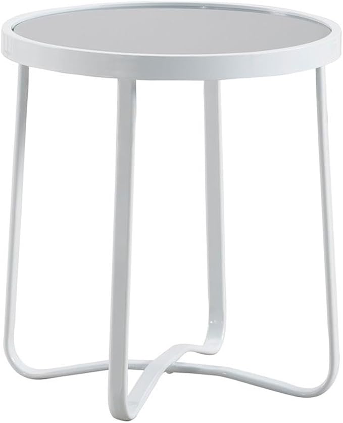 Afuera Living Modern Outdoor Side Table, 20 x 20 x 22 in, Metal Frame, French White Finish, Gray Tempered Glass Top, Sturdy Design, Contemporary Style, Perfect for Patio, Poolside, or Garden Use