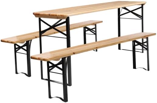 5.8FT Outdoor Dining Table and Bench Set, Set of 3, Portable Folding Picnic Tables and Chair, 3-Piece Patio Dining Set, Wood Outdoor 3-Piece Patio Counter Table Set with 2 Benches