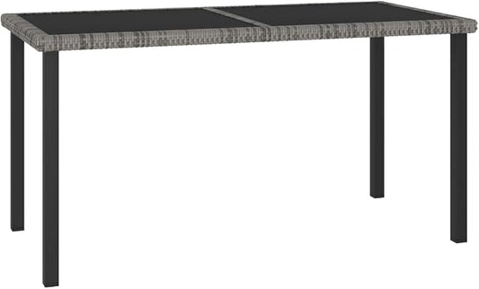 vidaXL Patio Dining Table, Patio Table with Glass Top, Garden Table, Garden Furniture for Front Porch Deck Lawn Backyard, Modern, PE Rattan Gray