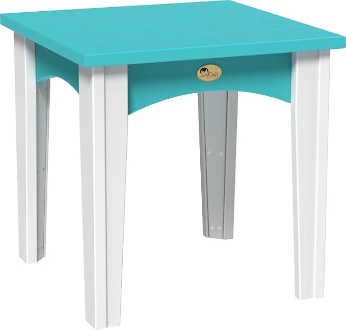 LuxCraft Island End Table – HDPE Poly Lumber Outdoor Side Table, Weatherproof Patio Accent Table, Low-Maintenance Porch Furniture (Aruba Blue & White)