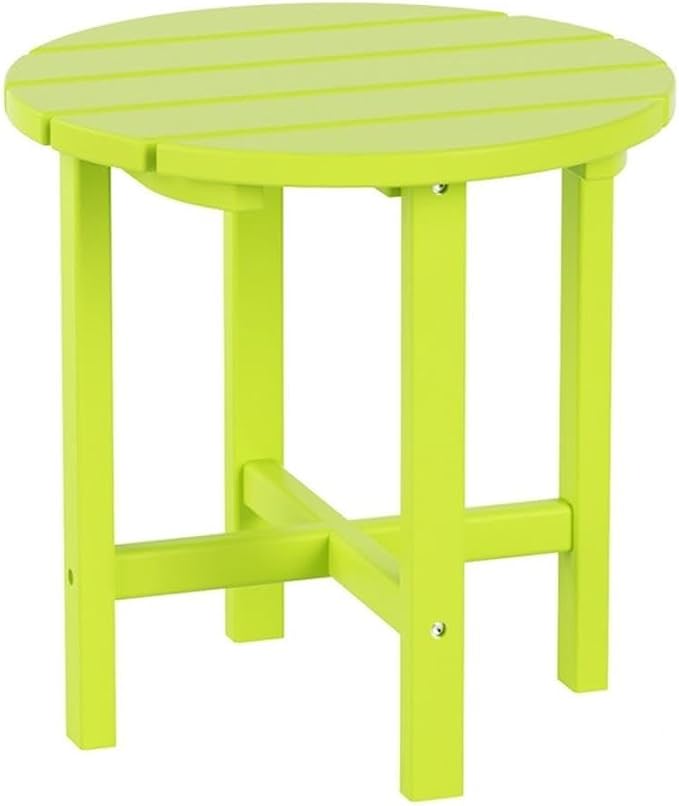 Costaelm Round Outdoor Side Tables, Adirondack Patio Tables for Outside, HDPE Patio End Table Weather Resistant, Balcony Table for Pool, Seaside, Backyard, Porch, Indoor Companion, Lime
