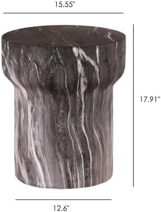 Modern Faux Terrazzo Tree Stump Accent Table, Cement Outdoor Side Table for Patio & Garden, Round Stool Indoor and Outdoor, Marble