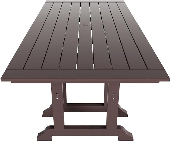 Costaelm Rectangle Outdoor Dining Tables, 71'' Patio Table with Umbrella Hole for 6 Person, Balcony Outdoor Buffet Table, Porch Tables for Outside Lawn Porch Bistro Furniture, Dark Brown