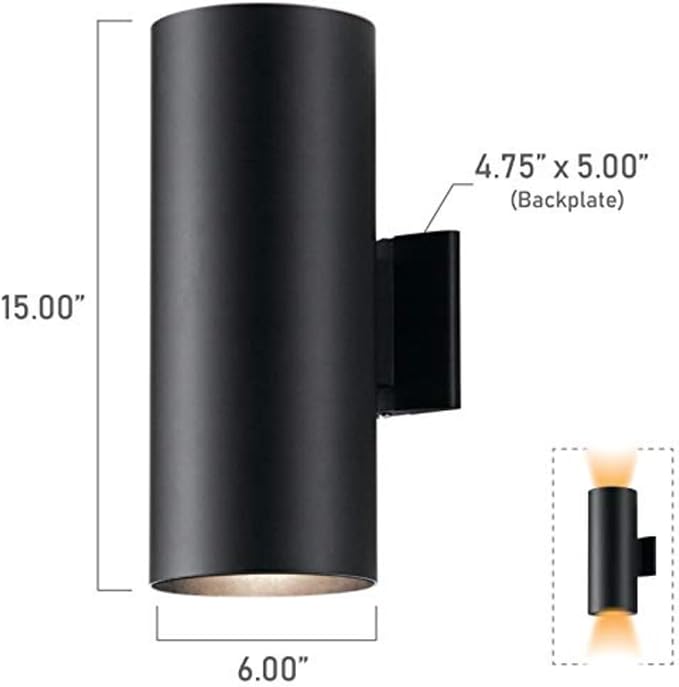 Kichler Cylinders 15" 2-Light Outdoor Cylinder Wall Sconce in Black, (15" H x 5.75" W), 9246BK