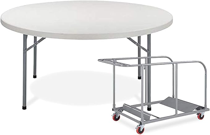 EventStable TitanPRO Commercial Round Plastic Folding Table Set with Rolling Cart, Heavy-Duty White Stackable Portable Tables for Events, Conferences, Catering & Outdoor Use, Pack of 10-60"