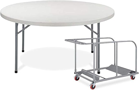 EventStable TitanPRO Commercial Round Plastic Folding Table Set with Rolling Cart, Heavy-Duty White Stackable Portable Tables for Events, Conferences, Catering & Outdoor Use, Pack of 10-60"