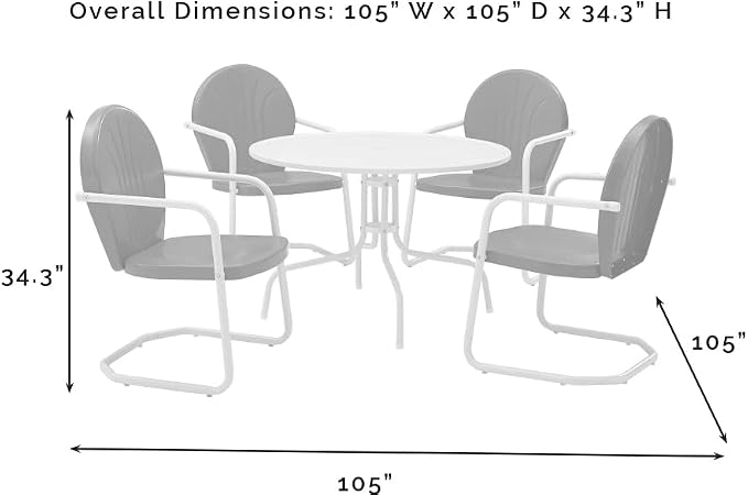 Crosley Furniture Griffith 5-Piece Outdoor Dining Set for 4, Retro Metal Round Patio Table and Chairs, White