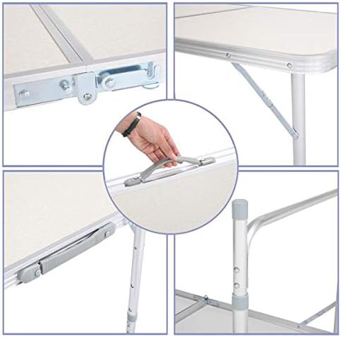 Aluminum Folding Table 4 Foot, Adjustable Height Lightweight Portable Camping Table for Picnic Beach Outdoor Indoor, White 120 x 60 x 70 4Ft