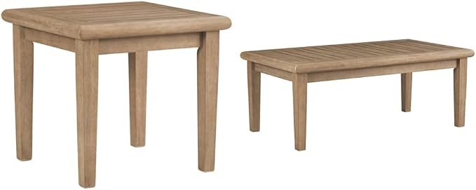 Signature Design by Ashley Gerianne Outdoor Eucalyptus Wood Rectangular Coffee Table, Beige - 50 x 26 x 19 inches, Weather Resistant