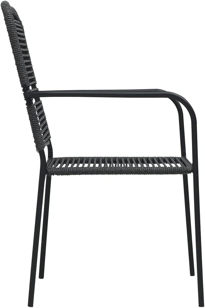 5 Piece Patio Dining Set Cotton Rope and Steel Black Outdoor Patio Furniture Set with Tempered Glass Table for Garden Backyard Deck Kitchen Dining Room
