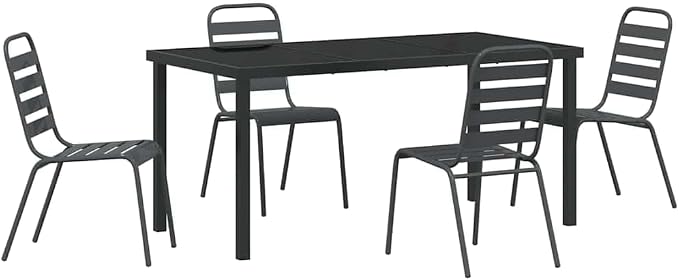 5 Piece Garden Dining Set, Anthracite Powder-Coated Steel Patio Furniture Table and 4 Chairs for Outdoor Backyard Deck Seating