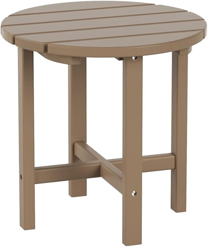 Costaelm Round Outdoor Side Tables, Adirondack Patio Tables for Outside, HDPE Patio End Table Weather Resistant, Balcony Table for Pool, Seaside, Backyard, Porch, Indoor Companion, Weathered Wood