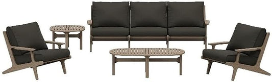 Modway Saratoga 4-Piece Teak Wood Outdoor Furniture Set in Weathered Gray Flint - Patio Conversation Set with Sofa, 2 Armchairs, and Coffee Table