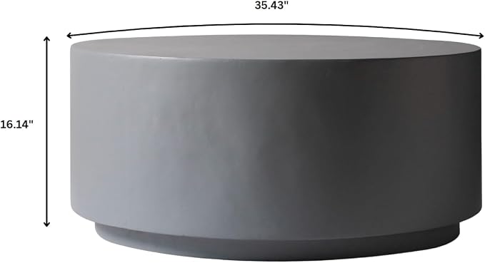 LeisureMod Minimalist Side table Assembled 36” Round Modern Fiberstone Top Accent Table for Outdoor, Home, Living Room Terra Series in Grey