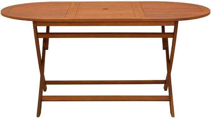 vidaXL Outdoor Dining Table, Folding Patio Table with Umbrella Hole, Garden Furniture for Porch Backyard, Modern Style, Solid Eucalyptus Wood
