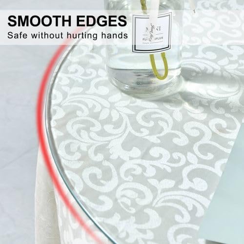 36 Inch Round Tempered Glass Table Top, 0.35 Inch Thick Clear Circular Tabletop with 6 Anti-Slip Rubber Rings, Replacement for Dining & Kitchen and Patio Table