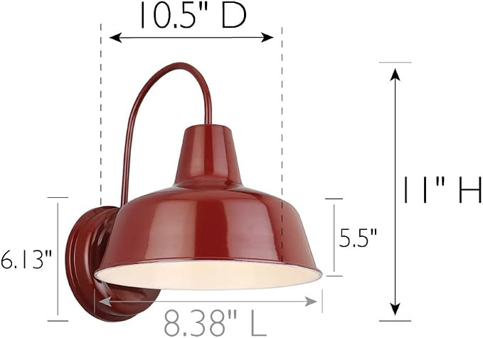 Design House Mason Farmhouse Gooseneck Barn Light, Outdoor Exterior Porch or Patio Wall Light Fixture, Rustic Red, 8 Inch Diameter, 1-Pack, 520559 | Wall Mount, Modern Farmhouse, Steel, Lighting, 520559