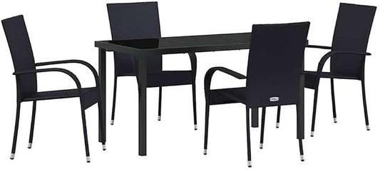 Afuera Living 5-Piece Poly Rattan Garden Dining Set, Black Powder-Coated Steel Frame, Weather-Resistant, Rectangular Table with Comfortable Seating, Modern Outdoor Furniture for Patio, Balcony, or