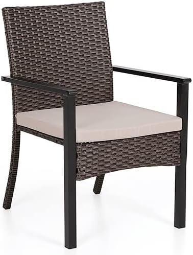 PHI VILLA 7 Piece Patio Dining Set, 60” Rectangular Table, Rattan Chairs | Outdoor Dining Set for 6, Metal Dining Table with Umbrella Hole, Wicker Chairs with Cushions for Patio, Deck, Porch