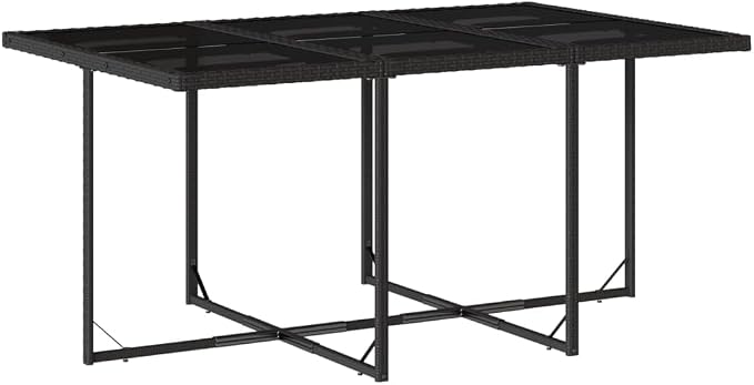 7 Piece Patio Dining Set with Cushions Black Poly Rattan Outdoor Furniture for Garden Backyard Deck Tempered Glass Table Foldable Chairs Cream White Cushions