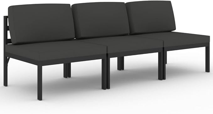 3-Seater Patio Sofa, Aluminum Outdoor Sectional Couch with Cushions, Modular Middle Sofa Chair Set for Backyard, Garden, Porch and Deck, Anthracite Grey