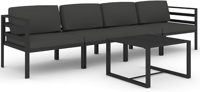 5-Piece Modular Garden Lounge Set, Anthracite Aluminum Patio Furniture Sectional Couch with Cushions, Includes 2 Corner Sofas, 2 Middle Sofas and 1 Table for Yard Balcony
