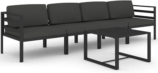 5-Piece Modular Garden Lounge Set, Anthracite Aluminum Patio Furniture Sectional Couch with Cushions, Includes 2 Corner Sofas, 2 Middle Sofas and 1 Table for Yard Balcony